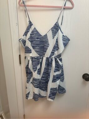 Angashion Blue & White Patterned Spaghetti Strap Dress